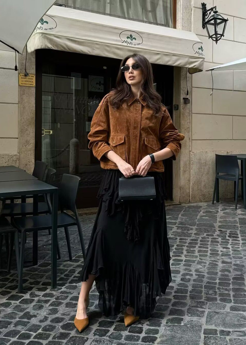 WW | Effekt Oversized Jacke mit Fronttaschen – Braun