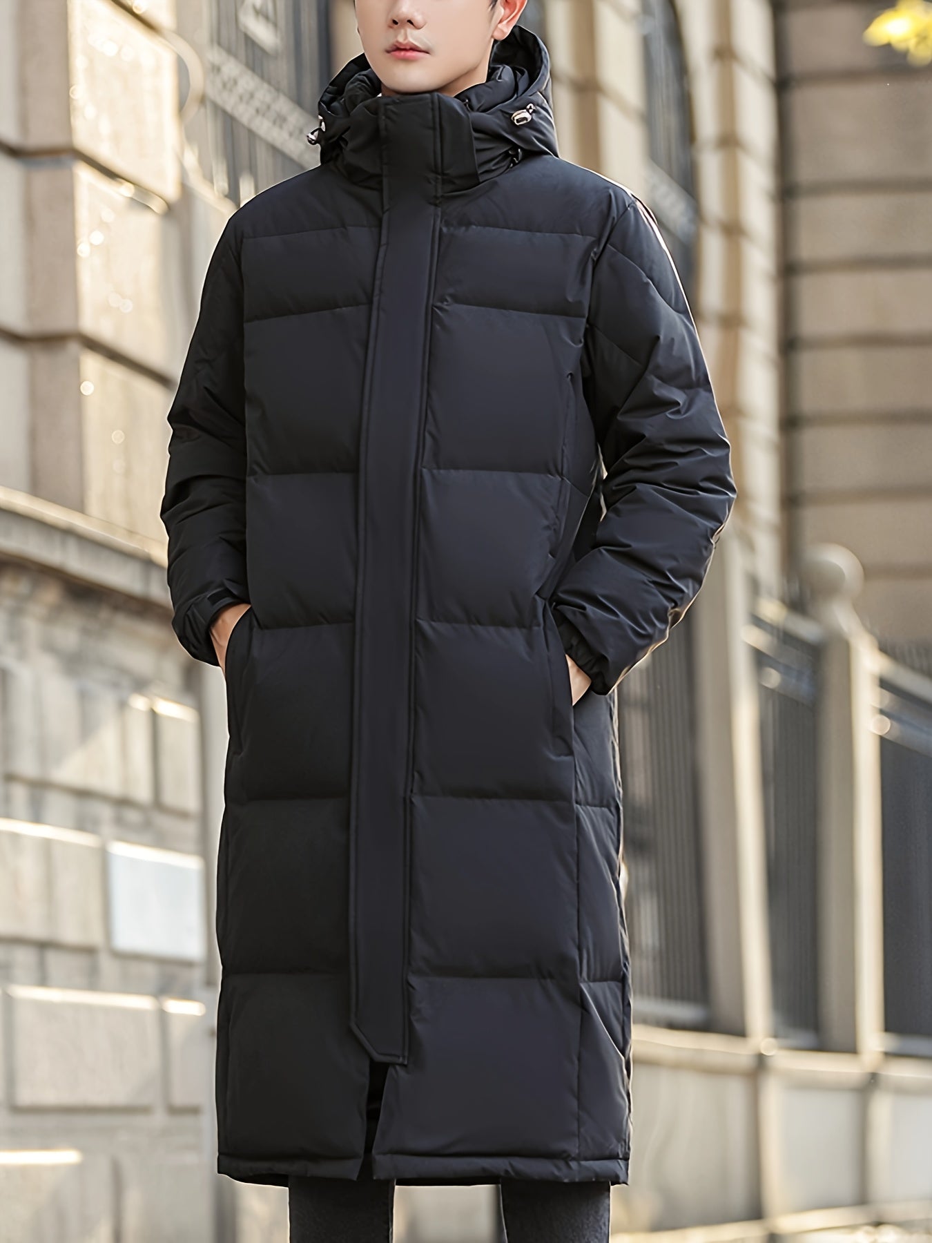 WW | Long Hooded Down Winter Jacket for Men - Perfect for Outdoor Activities