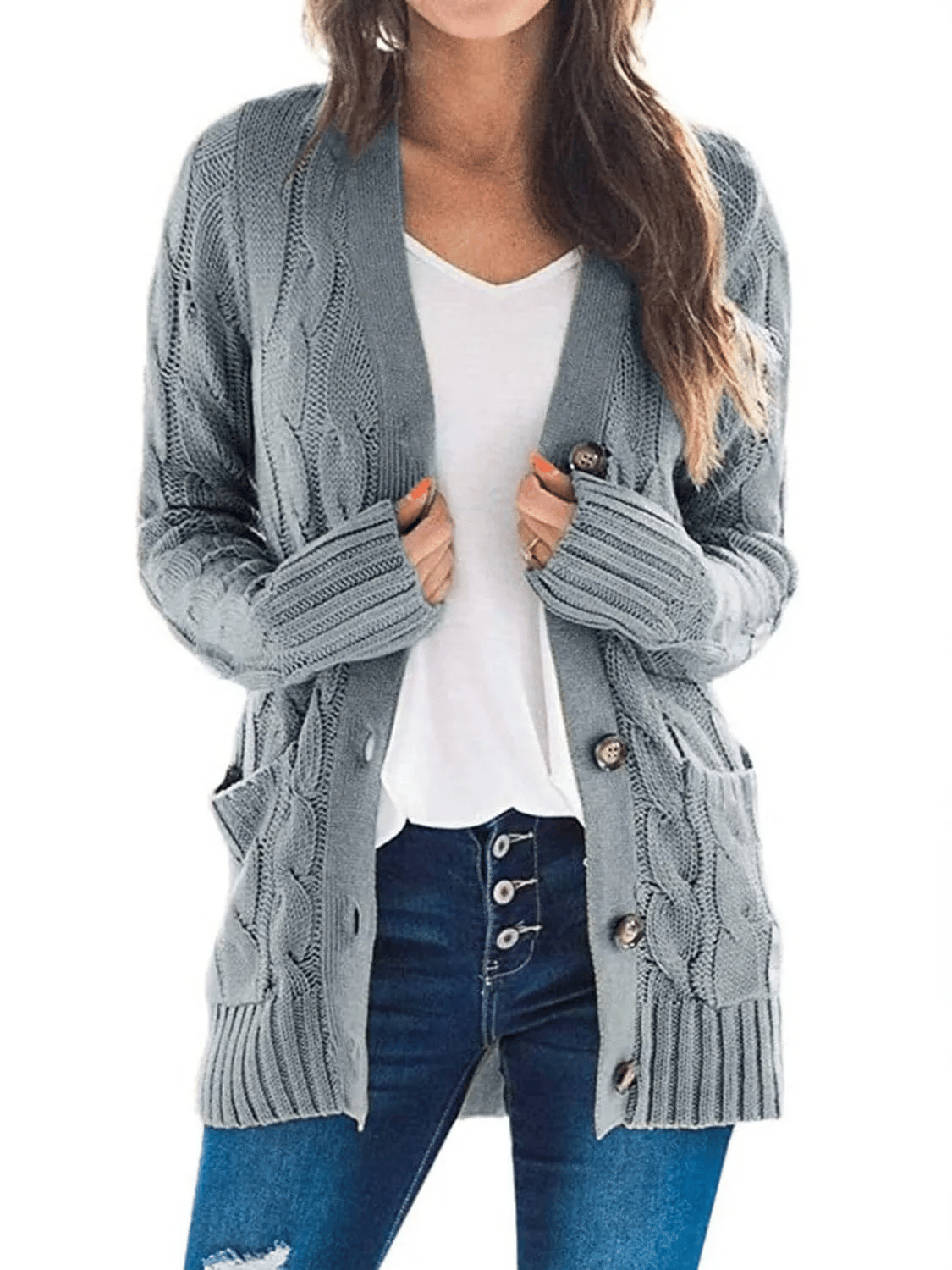 WW | Open-Front Cable-Knit Cardigan