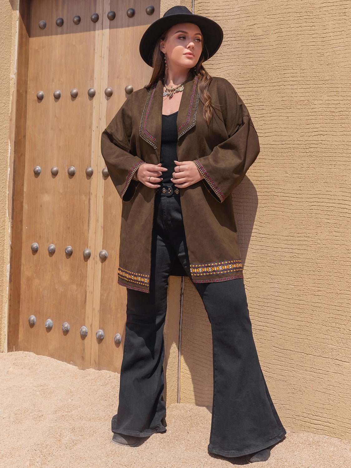WW | inspirierter Kimono-Jacke - Bestickter Saum - Leichtgewichtige Baumwollmischung - Lässiger schicker Layer