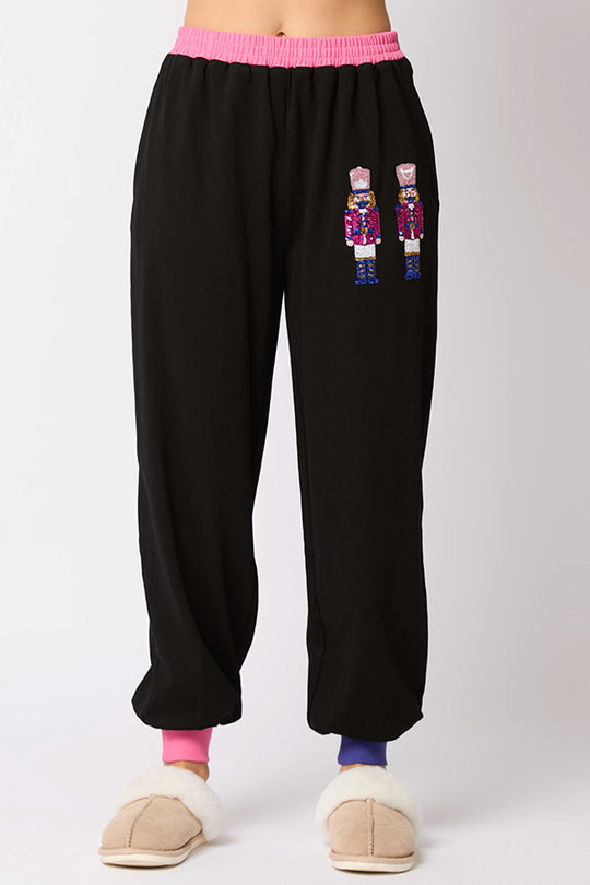 WW | Weihnachtsmann Pailletten Freizeit Sweatshirt und elastische Taillen lockere Taschenhose Set