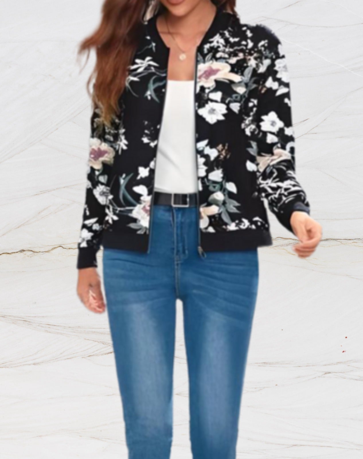 WW | Elegant Women's Jacket with Zipper and Floral Pattern
