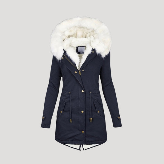 WW | Damen lange Parka Jacke mit Kunstpelz Kapuze Winterjacke