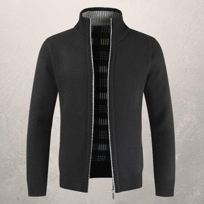 WW | Strickjacke Reißverschluss Hoher Kragen Gefüttert Gerippte Bündchen Und Saum