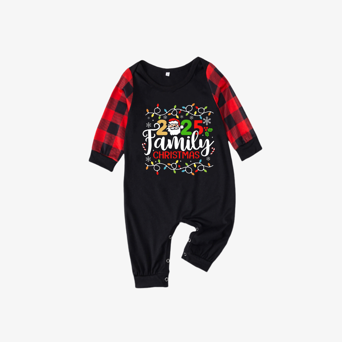 WW | Red and Black Plaid Christmas Pajama Set with Christmas Lights and "2025 Family Christmas" Text Print