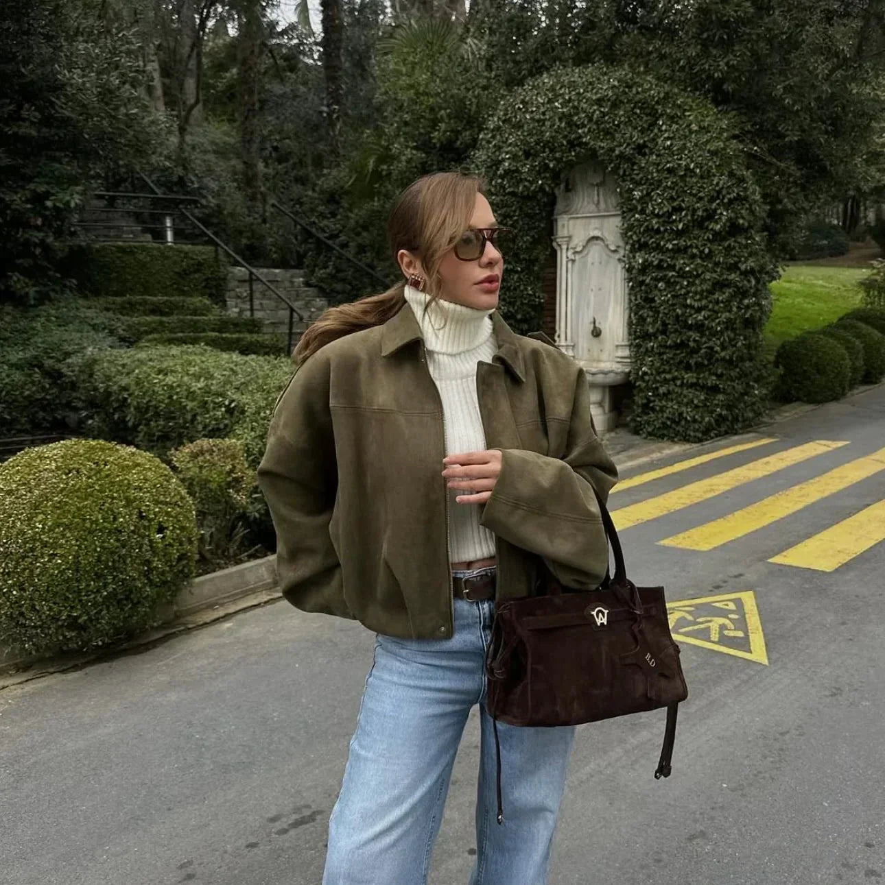 WW | Überdimensional Jacke - Weiche Wildlederoptik - Voll gefüttert - Khaki