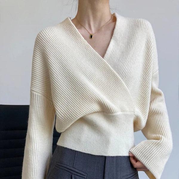 WW | Classic Autumn Wrap Sweater with Statement Neckline for Women