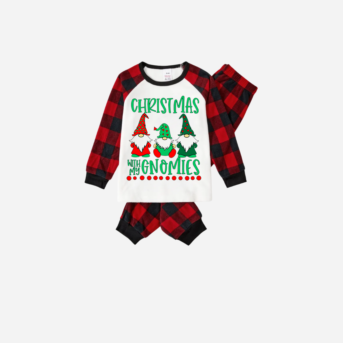 WW | Rote und schwarze karierte Weihnachts-Pyjamas mit "Christmas With My Gnomies" Textdruck