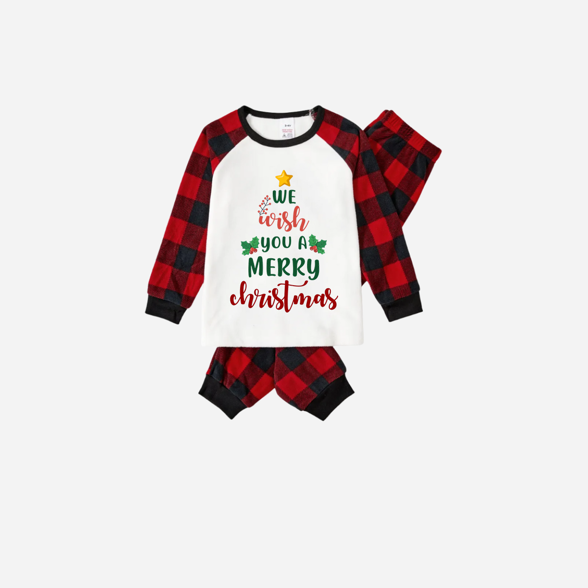 WW | Red And Black Checked Christmas Pyjama Set With "We Wish You A Merry Christmas" Text Print