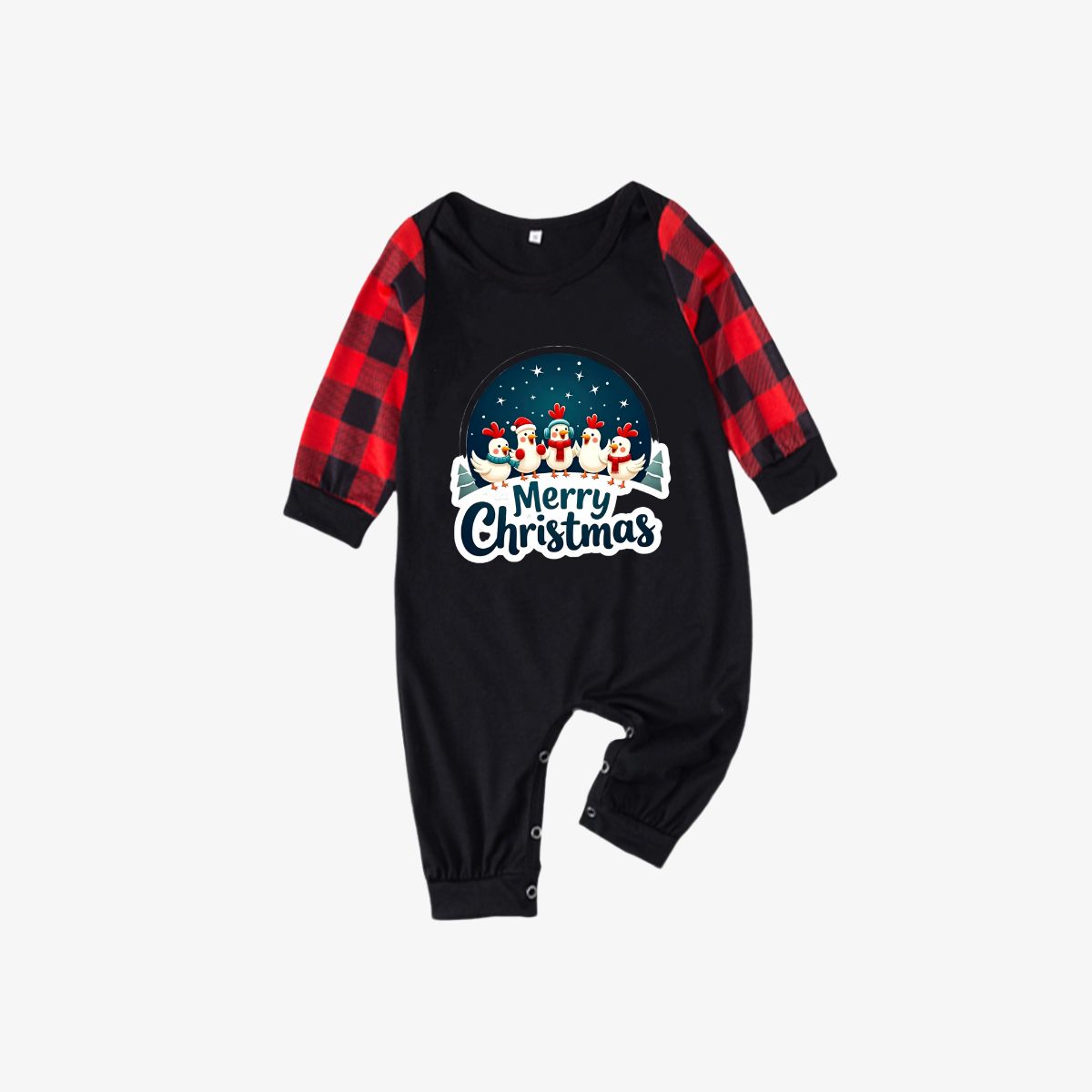 WW | Red & Black Plaid Happy Chickens "Merry Christmas" Text Print Christmas Pajama Set