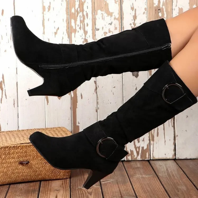 WW | Women's Knee-High Boots with Zipper and Buckle - Stylish Tall Boots
