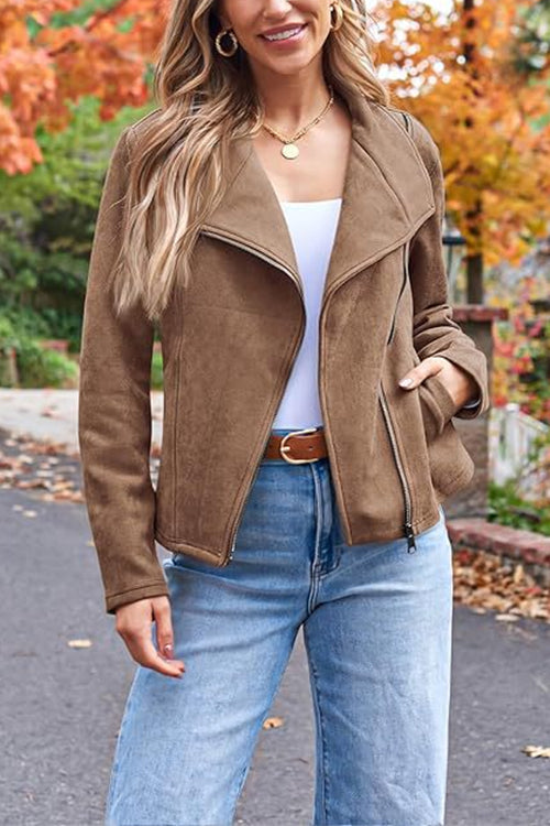 WW | With zipper, with pockets, faux-suede motorcycle jacket (in 7 colors)