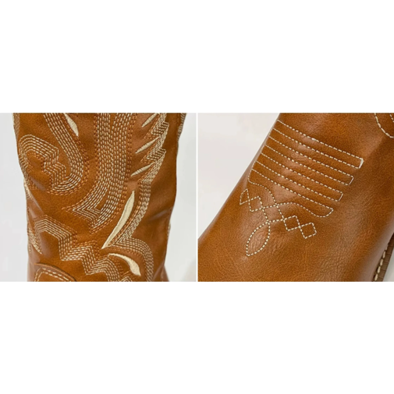 WW | Western Stil Stiefel Damen mit Spitzem Kopf und Blockabsatz, Cowboy Stiefel Damen