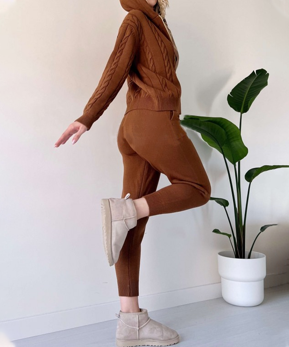 WW | teilige gestrickte Lounge-Set - trendiger Hoodie und Jogginganzug für Damen