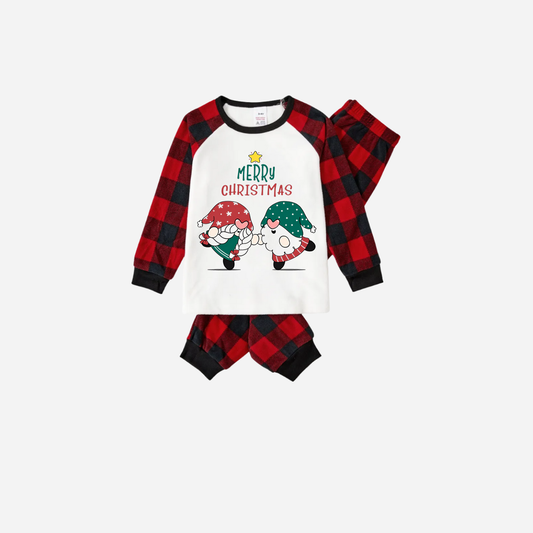 WW | Red and Black Plaid Christmas Pyjama Set with Gnome and Merry Christmas Text Print