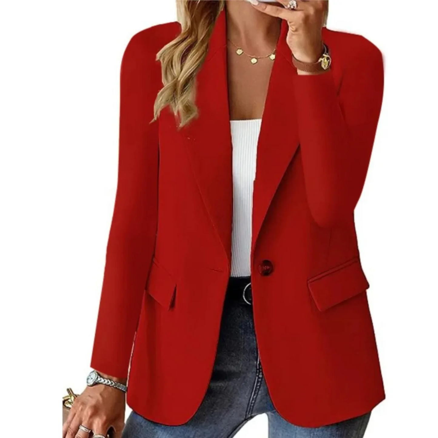 WW | Damen Blazer mit Einem Knopf, Langen Ärmeln, Taillierter Passform, Lässige Jacke