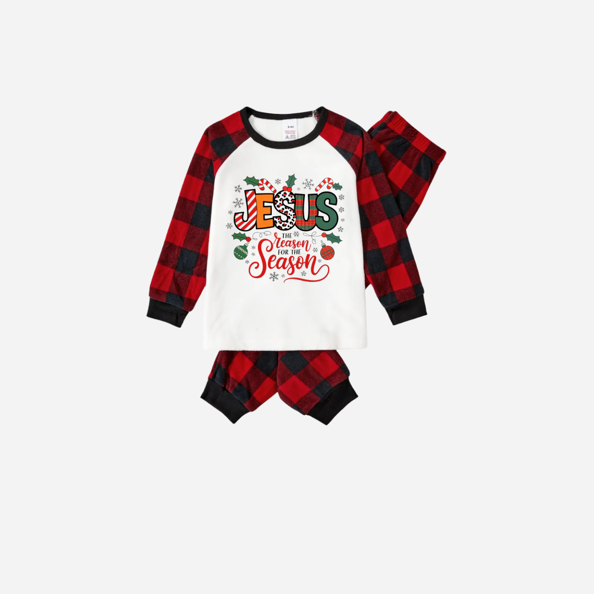 WW | "Jesus Is The Reason For The Season" Matching Christmas Pajama Set - Black And Red Plaid Pajamas