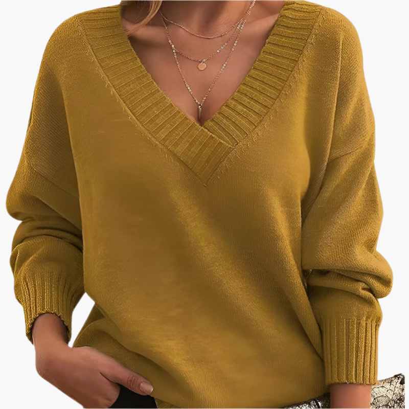 WW | V-Ausschnitt Pullover - Eleganter Strickpullover im Oversize-Stil für Alltag & Büro