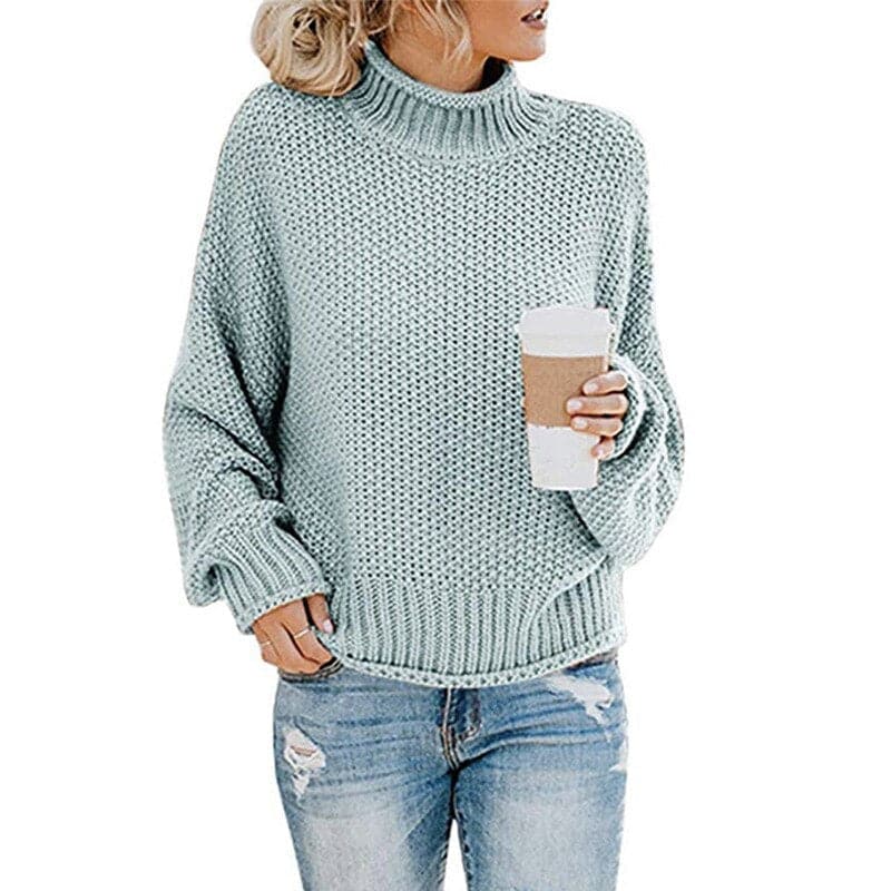 WW | Strickpullover Hoher Rollkragen Grobstrick Übergroß Passform Lange Ärmel