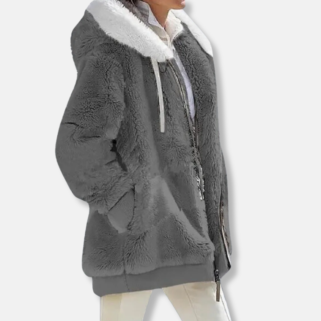 WW | Fleece Übergroße Fleecejacke - Kapuzen-Reißverschlussjacke