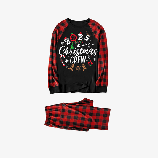 WW | "2025 Christmas Crew" Text Print Black & Red Plaid Christmas Matching Pajamas