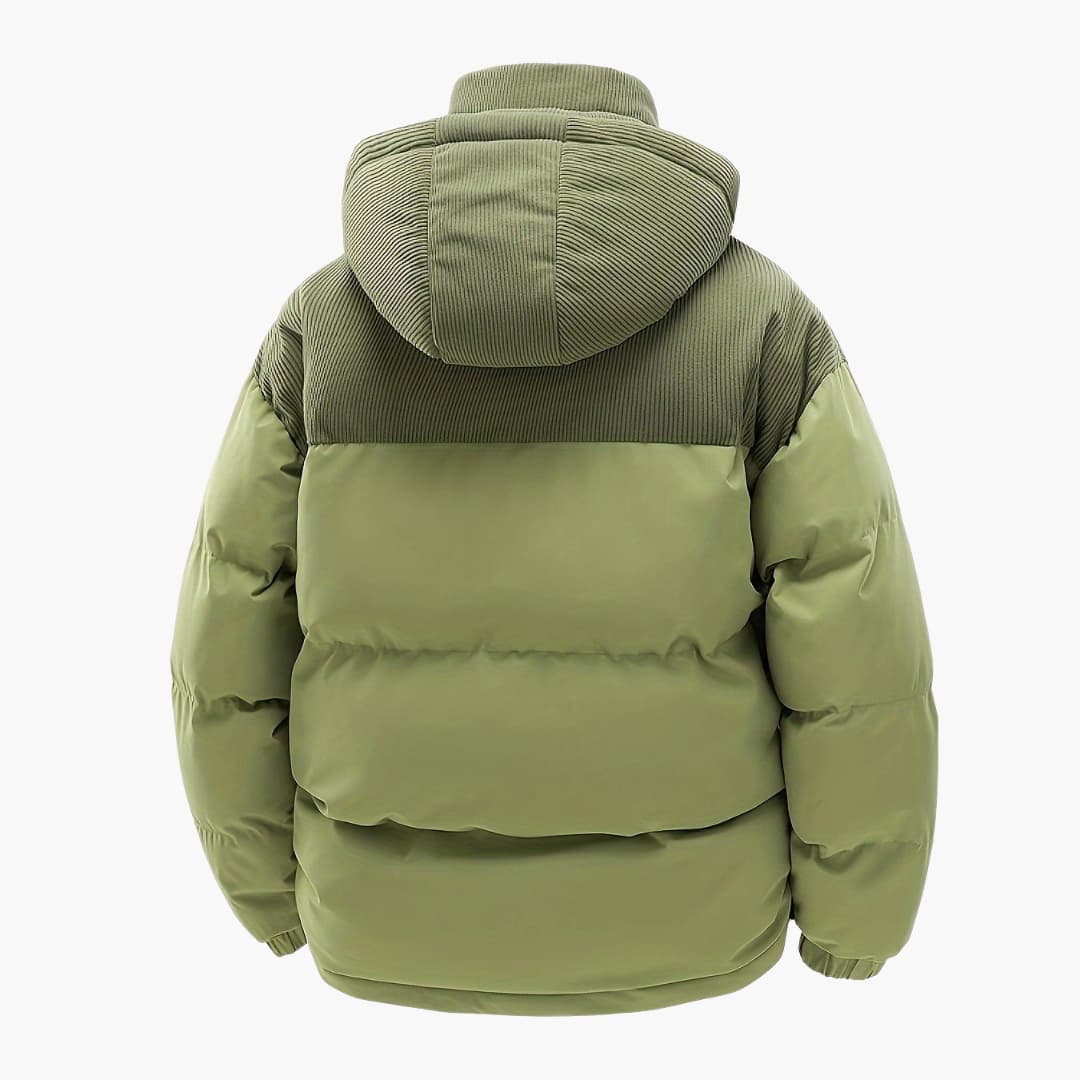 WW | Casual Hooded Jacket with Puffer Panels and Color Block Design