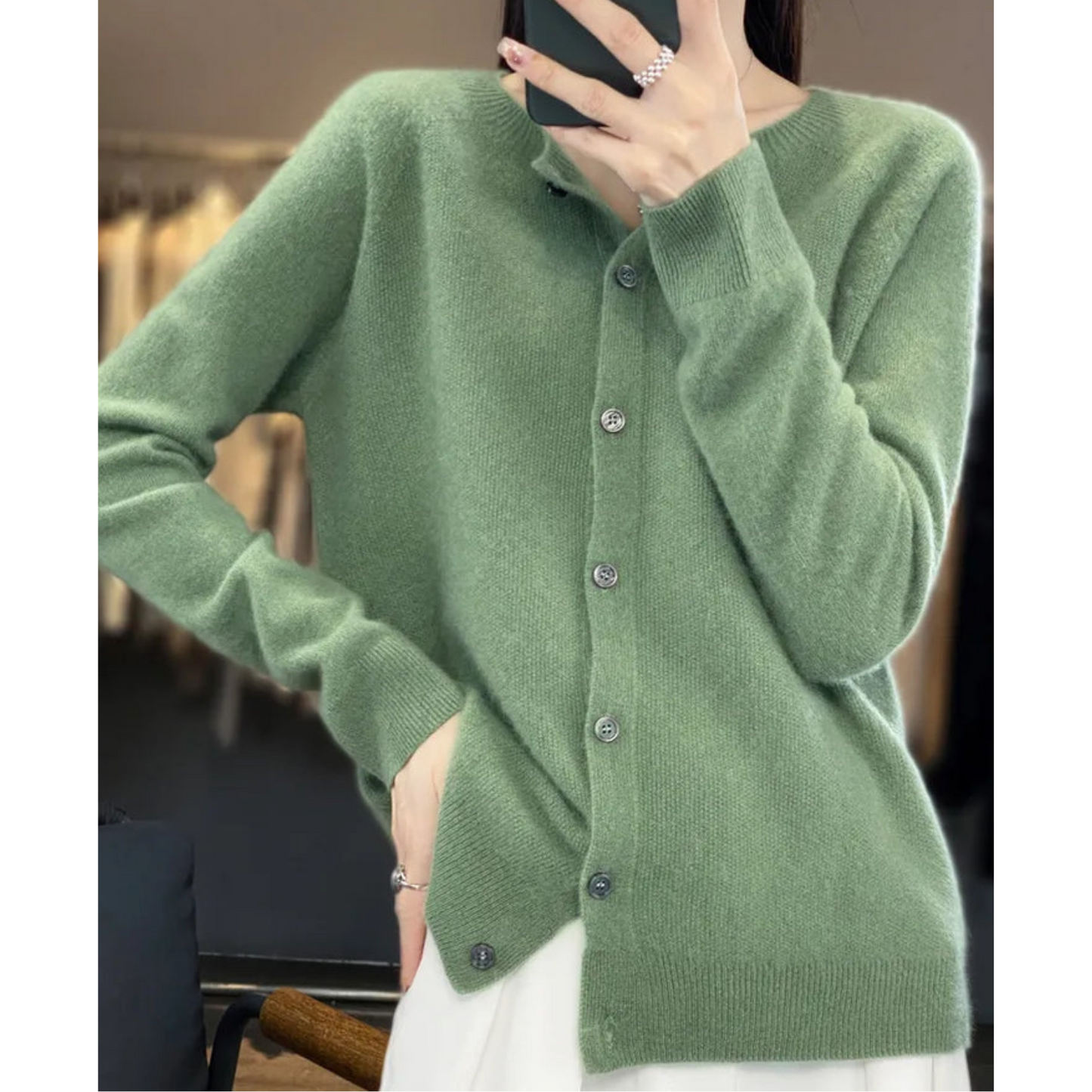 WW | Damen-Cardigan aus reiner Merinowolle mit Rundhalsausschnitt