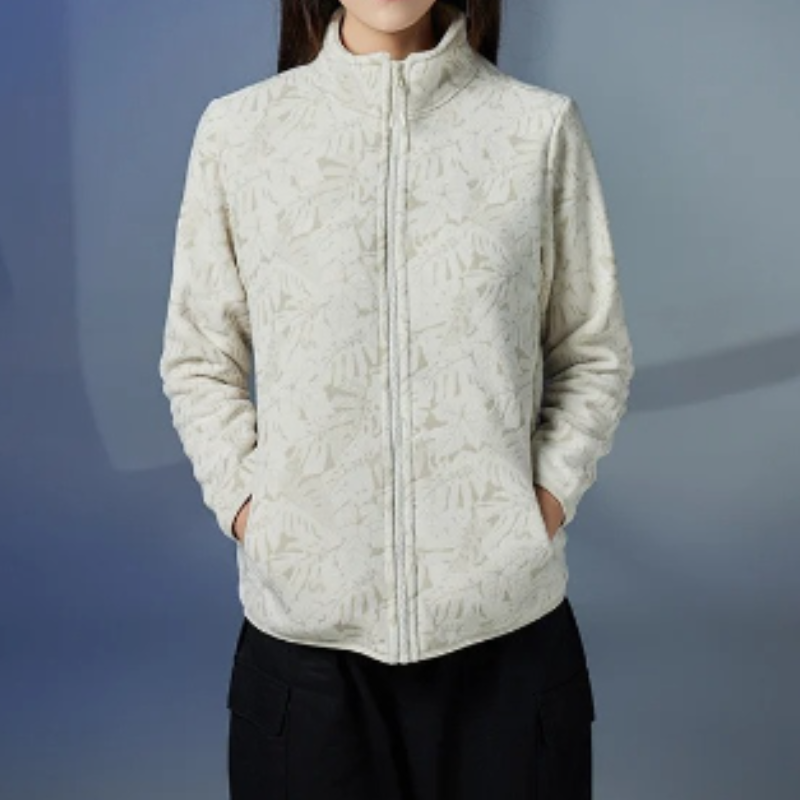 WW | Women's Fleece Jacket with Leaf Print