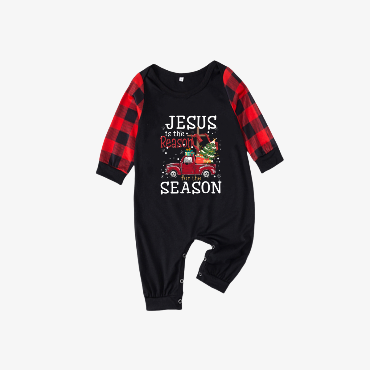 WW | Rot und Schwarze Karierte Weihnachts-Pyjama-Set mit "Jesus ist der Grund für die Jahreszeit" Textdruck