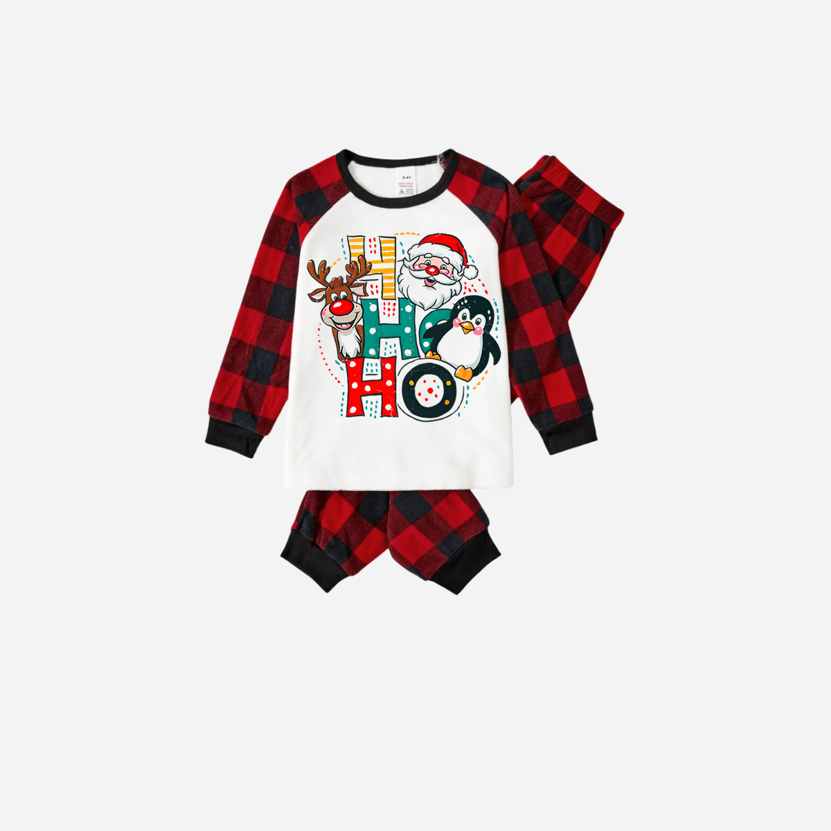 WW | Rote und schwarze karierte Weihnachts-Pyjama-Set mit "HO HO HO" Muster Druck