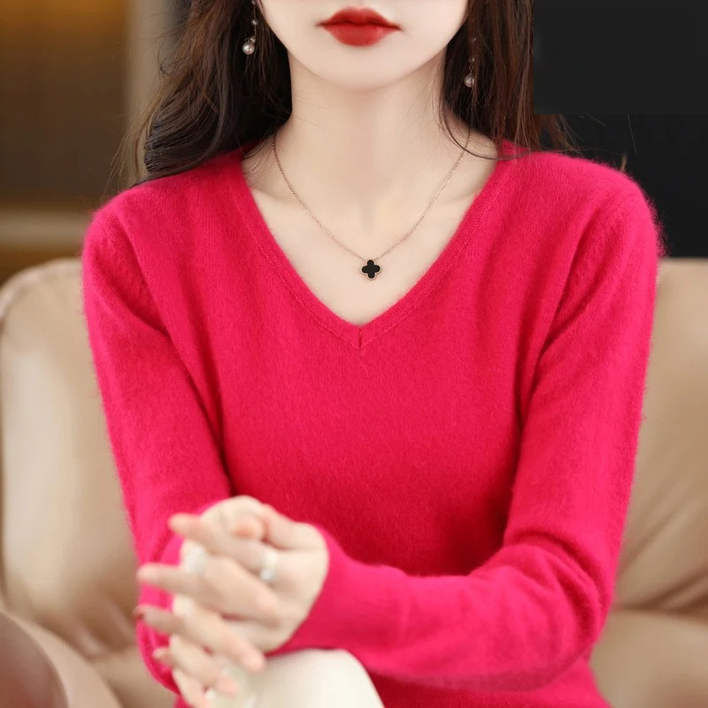 WW | Women's Cashmere V-Neck Sweater Lightweight and Soft Knit Pullover