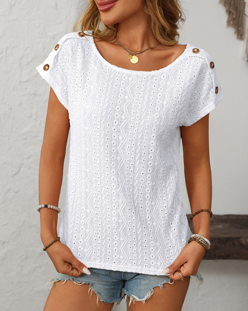 WW | Blouse Round Neck Button Neckline Short Sleeve