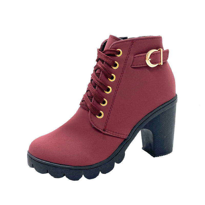 WW | Stiefeletten mit Blockabsatz - Warm Gefüttert - Rutschfeste Sohle - Goldene Details