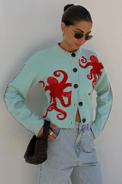 WW | Gemütliche Strickjacke für den Strand mit maritimem Oktopus-Design