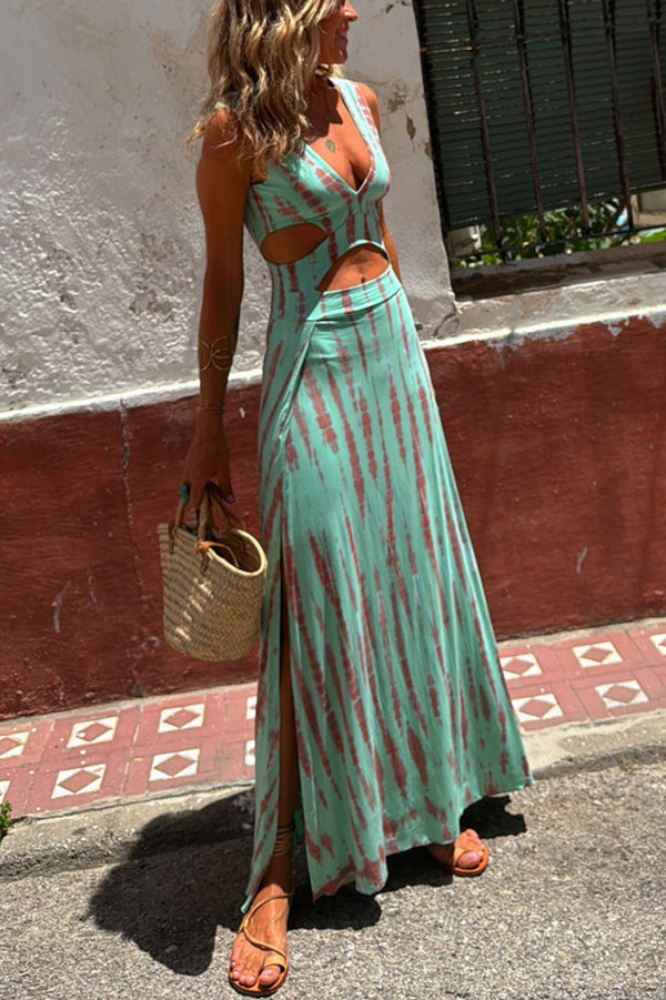 Chloe - Eleanor Batik-Stretch Dress with Slit and Cut-Out Design