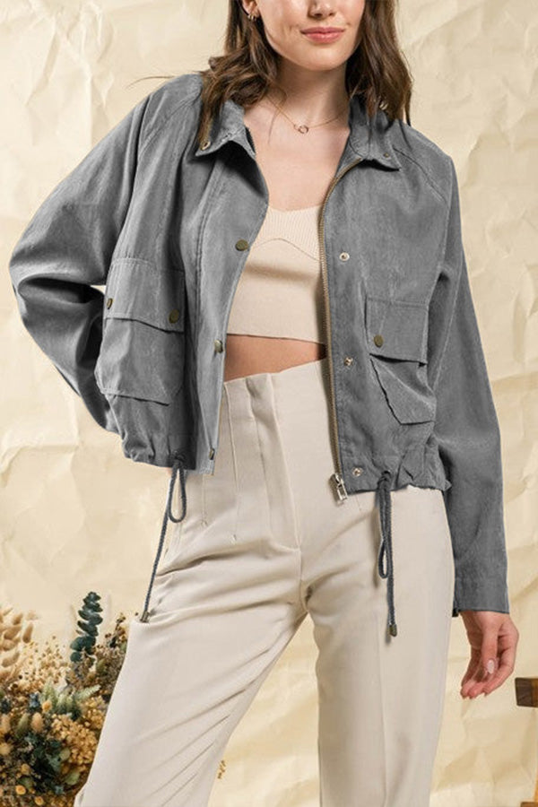 WW | kariert Revers Mehrknopf-Zwei-Taschen-Midi-Jacke