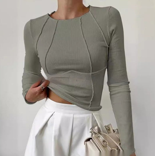 WW | fit langärmliges T-Shirt - Damen einfarbiger Split-Pullover mit Strickmuster