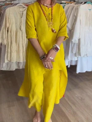 WW | Unifarbener Freizeitanzug Aus Leinen Für Damen