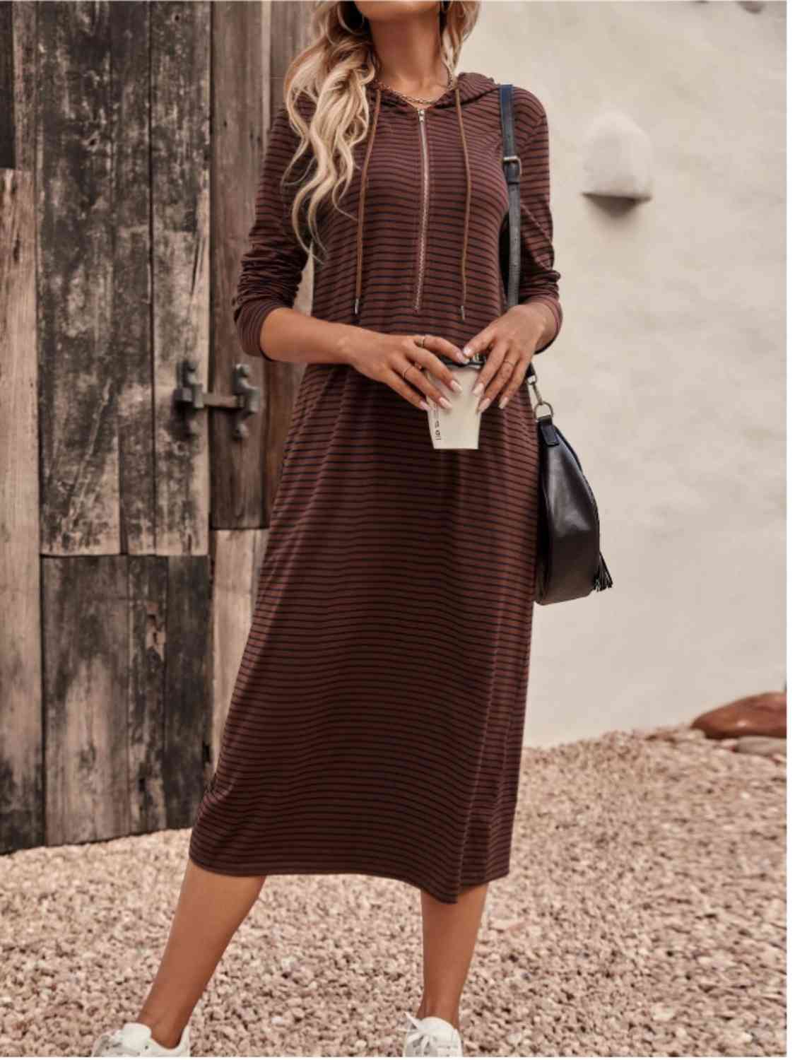 WW | Striped Zip-Front Hoodie Dress