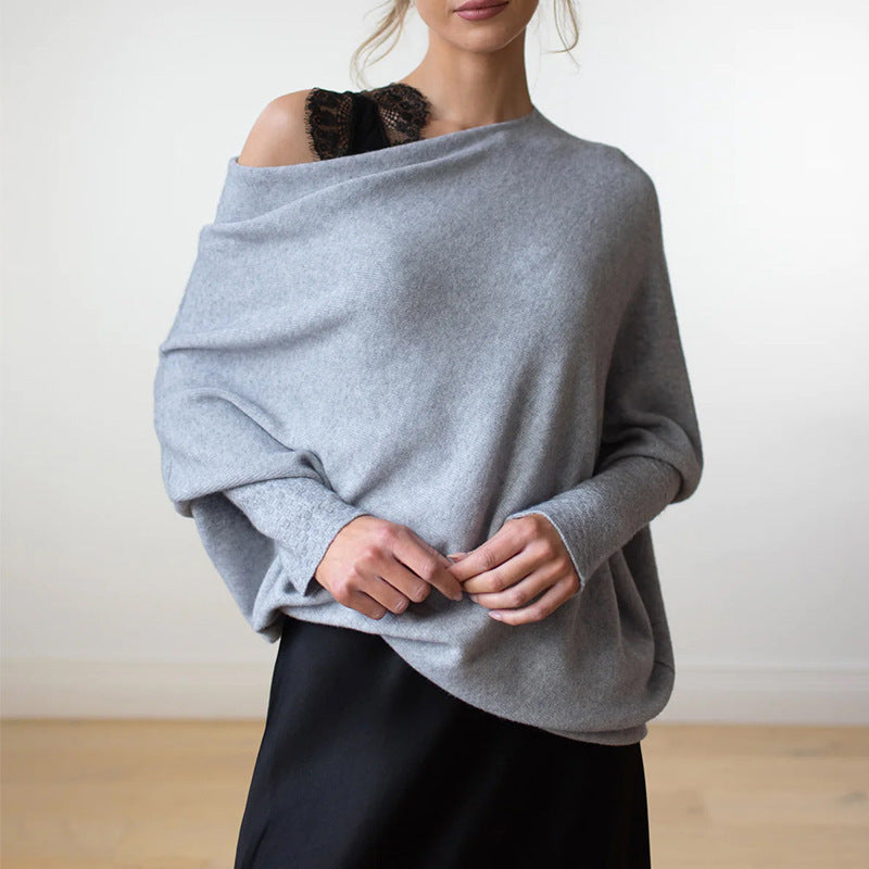 WW | Cozy oversized knit sweater with a Carmen neckline