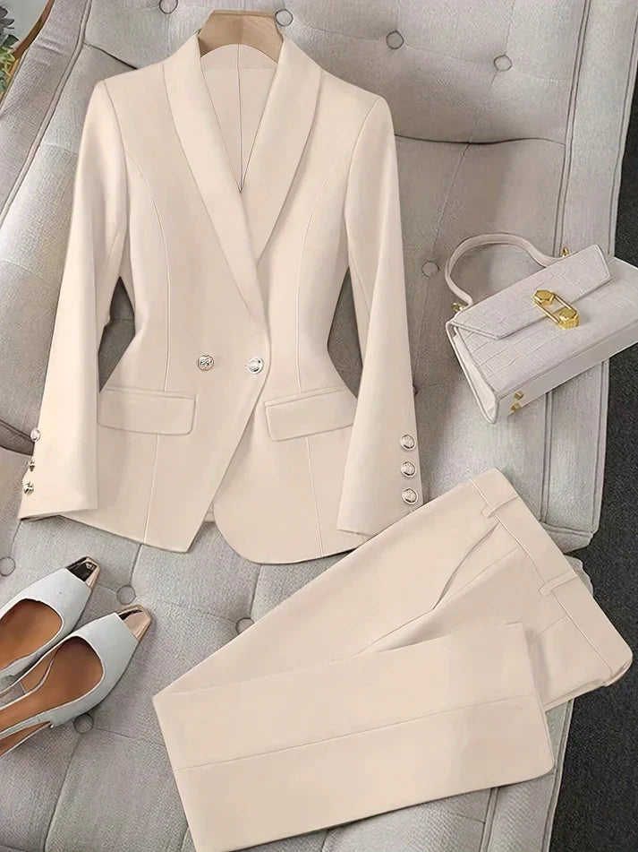 WW |  Einfarbiges Zweiteiliges Blazer Und Hosen Outfit Set Für Damen - Ideal für formelle Anlässe