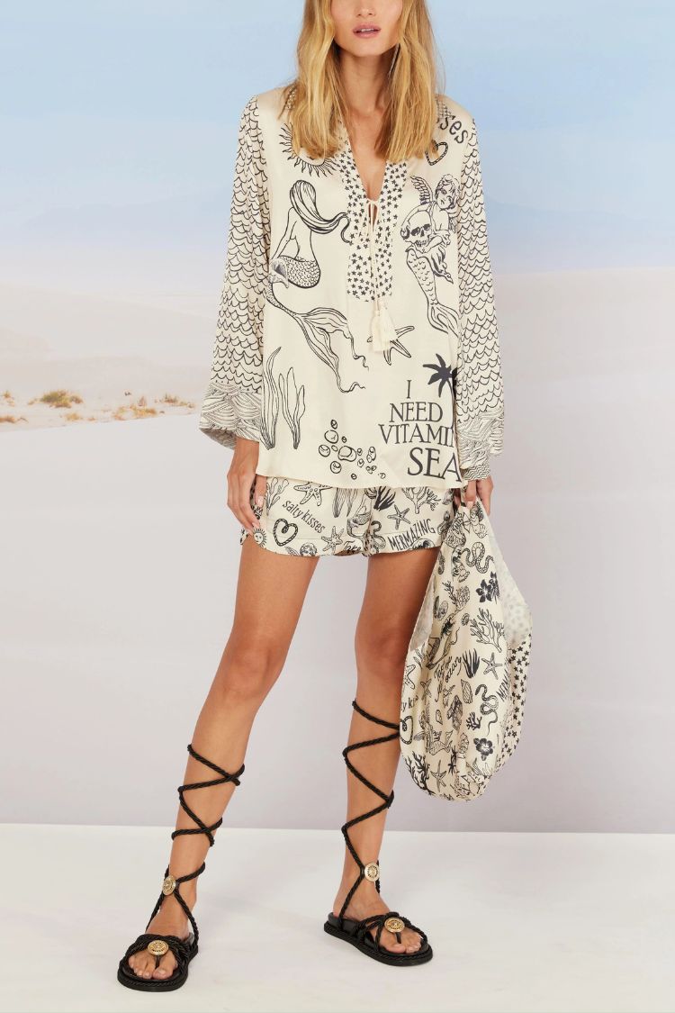 Maritime Print Shirt and Shorts Set – Relaxed and Creative Style