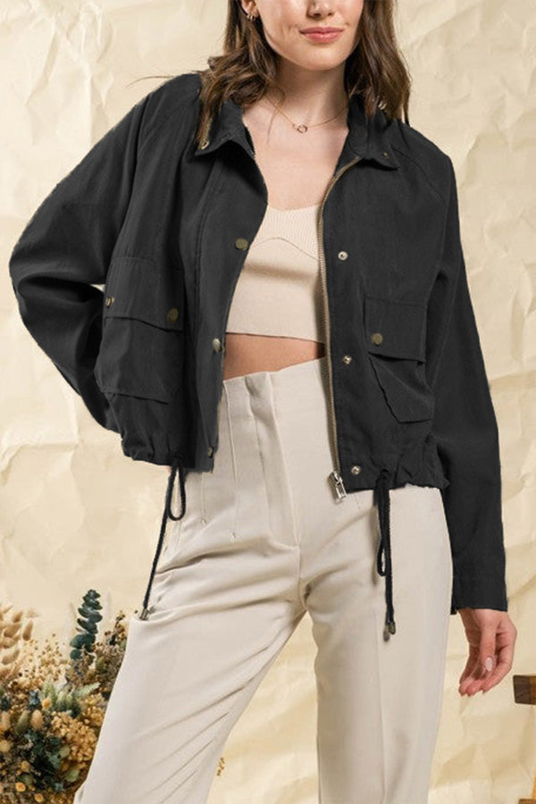 WW | kariert Revers Mehrknopf-Zwei-Taschen-Midi-Jacke