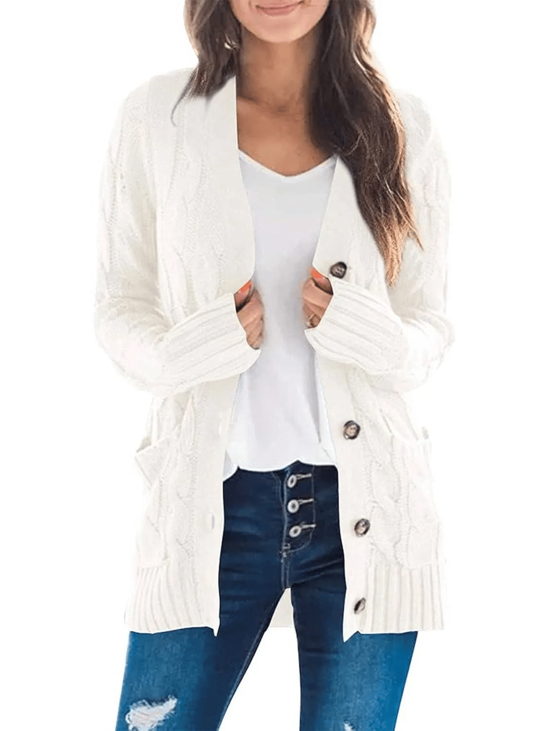 WW | Open-Front Cable-Knit Cardigan