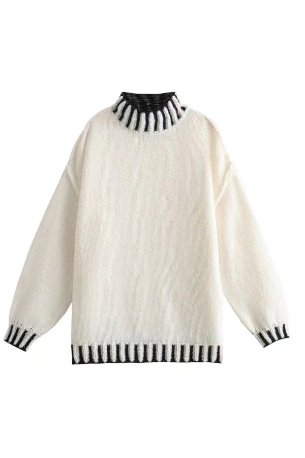 WW | Cozy roll-neck sweater with color block pattern