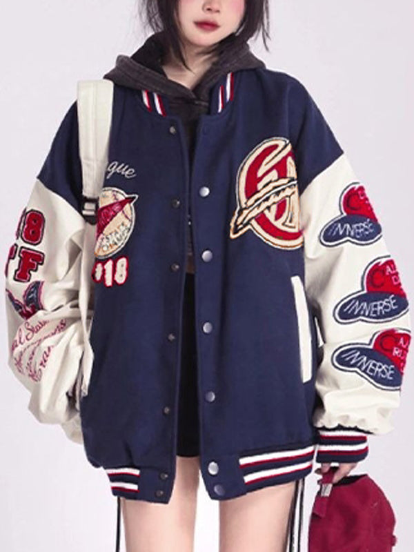 WW | Blue college varsity jacket with flock print
