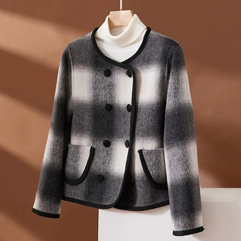 WW | Strickjacke Doppelreiher Strukturierte Details Weicher Gewebter Stoff Klassischer Stil