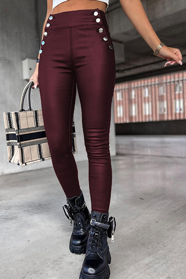 WW | Jingle High Rise Knopf Faux Leder Leggings