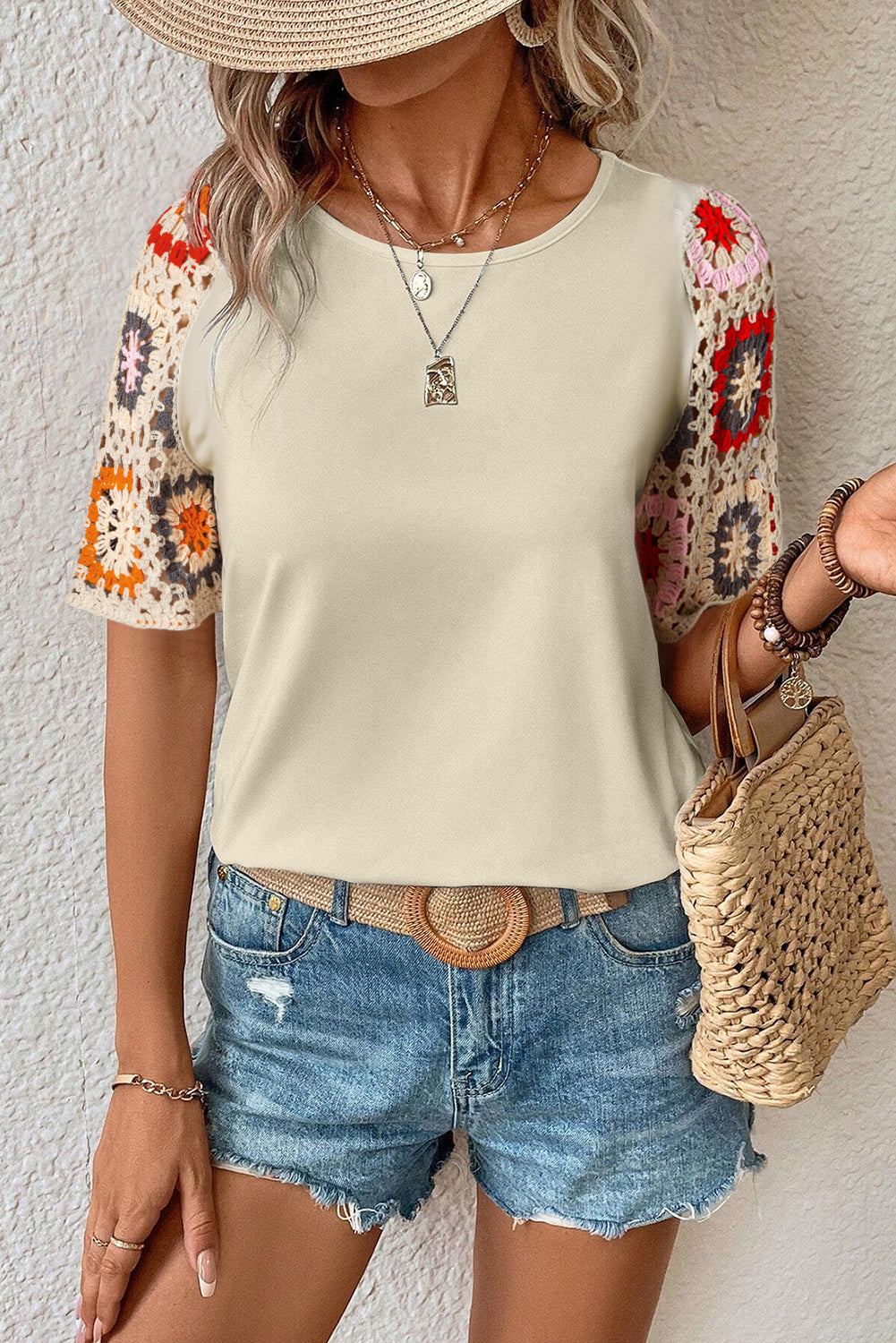 WW | Women's Floral Crochet T-Shirt Lightweight & Breezy