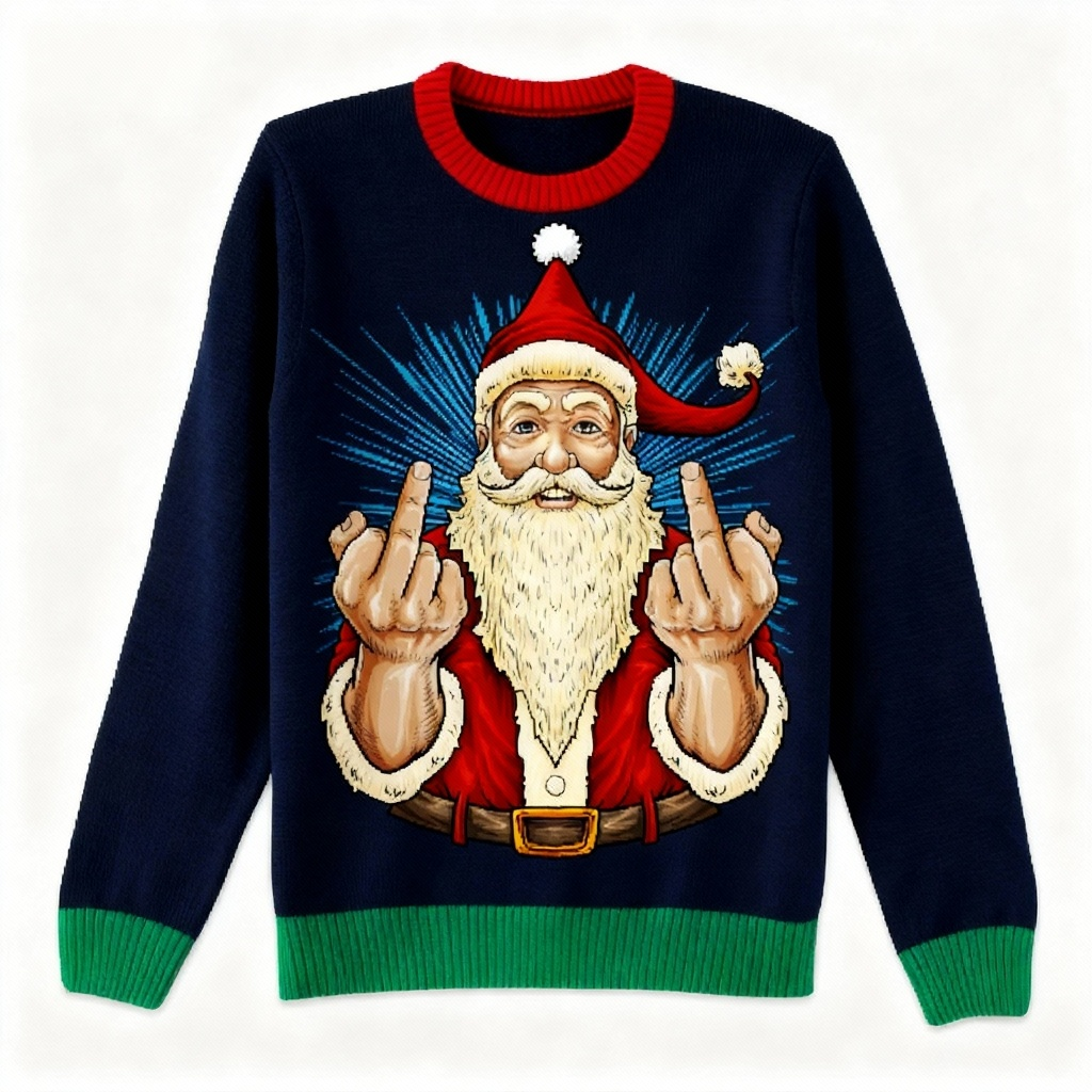 WW | Festlich & Furchtlos: Lustiger Weihnachtsmann Druck Weihnachts-Pullover